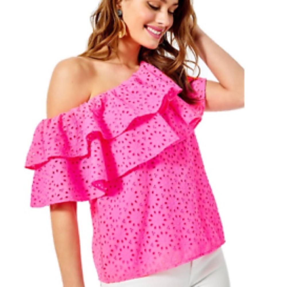 Lilly Pulitzer Trixie Top Raz Berry Neon Sunburst Eyelet Small NWT
